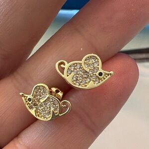Pretty Bird Gold Mouse Crystal Stud Earrings